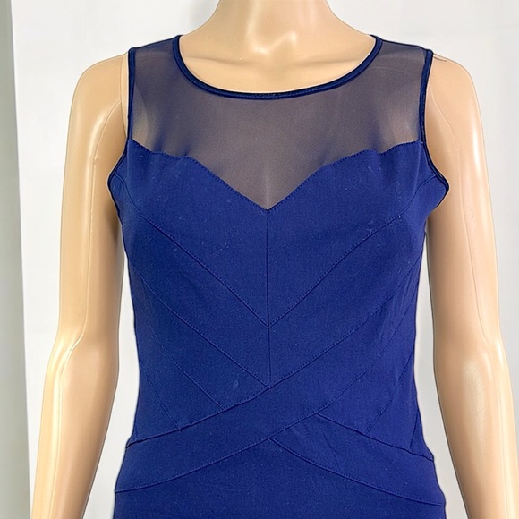 B. Darlin Navy Blue Banded Illusion-Neck Sleeveless Dress - Picture 10 of 16
